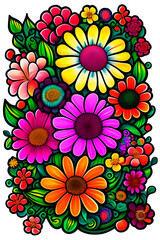Fototapeta na wymiar Illustration with colorful flowers. Generative AI.