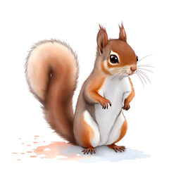 Obraz premium Squirrel in cartoon style for children's postcards, posters and other in cartoon style on white background. Illustration style.