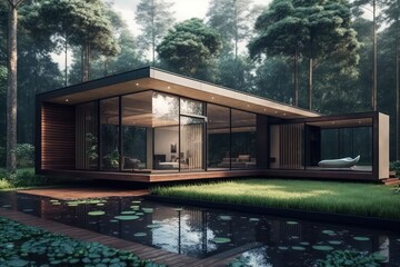 Fototapeta na wymiar 3d render impeccable premium mansion with pool and garden generative ai