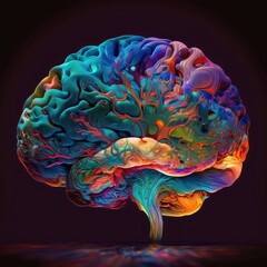 artistic and colorful psychedelic brain background for innovative idea generative ai