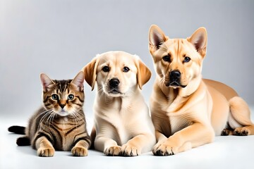 Portrait of cute labrador puppy and cat generated by AI tool