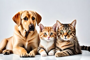 Portrait of cute labrador puppy and cat generated by AI tool