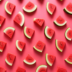 Slices of watermelons on a pink background