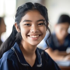 Asian Girls' Education. Happy beautiful Asian Girl is smilling. 