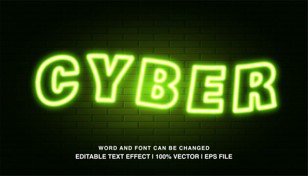 Cyber ​editable text effect template, green neon light effect futuristic style typeface, premium vector