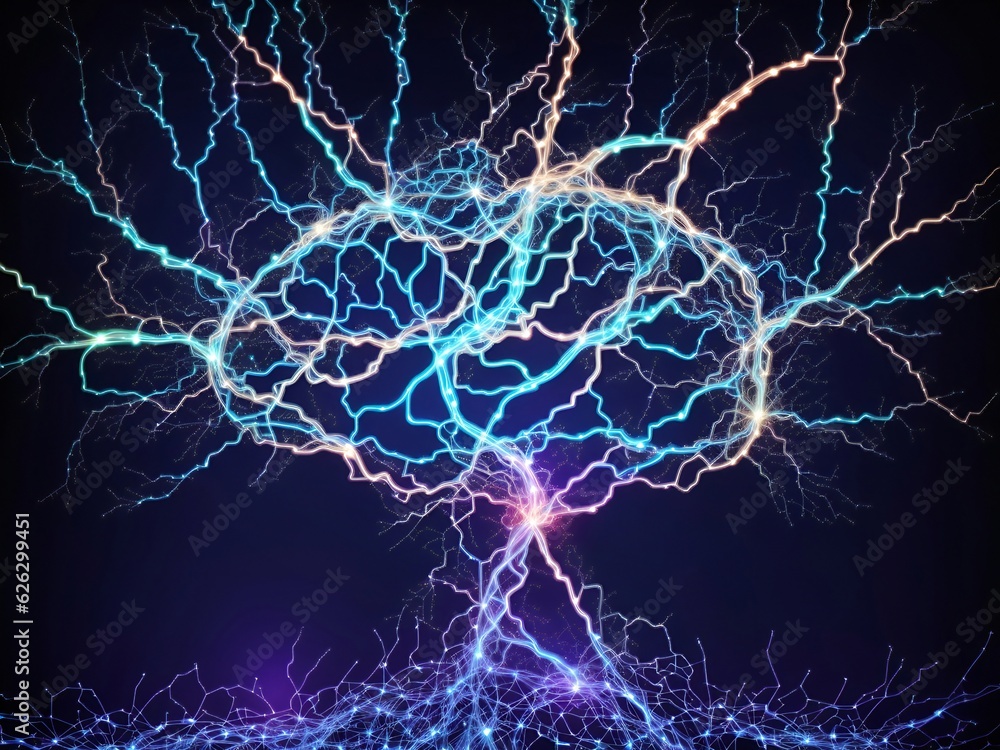 Poster human brain showing intelligent thinking processing. cyber mind concept a neural network of big data