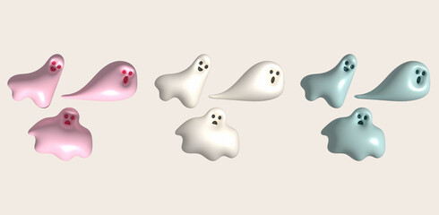 3D illustration. Cute little ghost on Halloween.