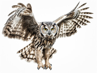 Fototapeta premium フクロウ 白背景 AI生成画像 ジェネレーティブAI