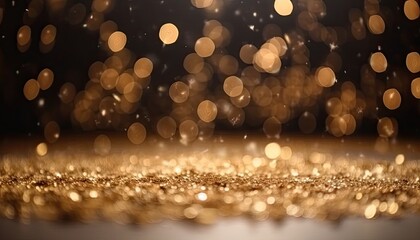 Fototapeta na wymiar Many falling golden confetti, glitter bokeh lights background. Christmas decoration. Defocused. Luxury. Decoration. Festive. Celebration. Generative AI 