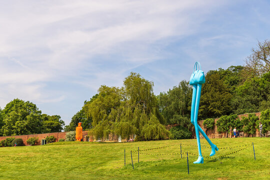 Scenic setting for the art exhibition Trap of the Truth showing Erwin Wurm, Step (Big), 2021. Installation at Yorkshire Sculpture Park.