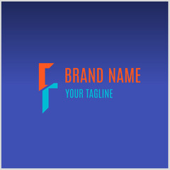 Letter F monogram logo template, Orange and blue color. Vector Illustration for Icon, Symbol, Logo etc
