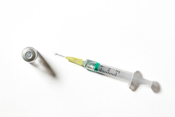 A 2ml syringe and vial  isolated on white background