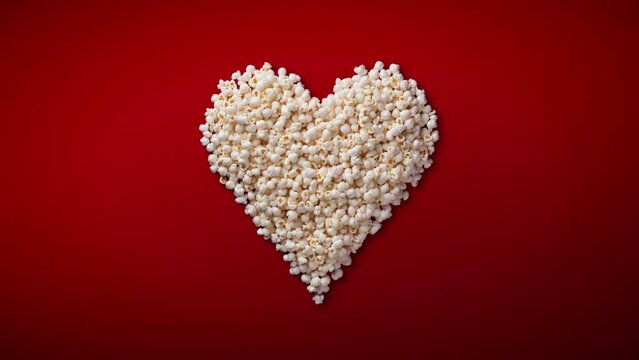 Popcorn Stop Motion Animated Heart Shape Icon Red Background Loop Cinema Movies
