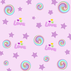 Pink background with small stars and love writing