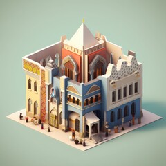 Naklejka premium Synagogue 3d cartoon illustration - Generative AI.