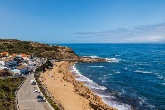 Beautiful beach of Porto Dinheiro in Ribamar, Portugal