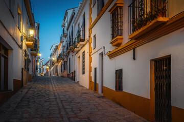 Fototapeta na wymiar Illuminated Ronda Street at night - Ronda, Andalusia, Spain