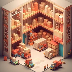 Warehouse 3d cartoon illustration - Generative AI.