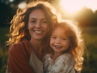 Fototapeta premium Happy Mother's Day. Mather and daughter smiling happily. Generative AI