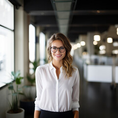 Fototapeta premium photo portrait of a smiling business woman, confident businesswoman, business person 