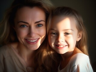 Happy Mother's Day. Mather and daughter smiling happily. 