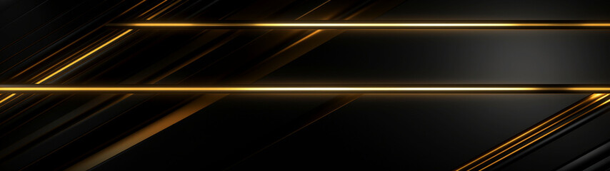 Banner with abstract gold lines on dark background. Modern minimalist design. Generative AI