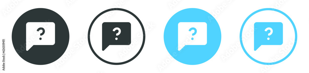 Poster Question mark icon in speech bubble. Ask, support, help, faq, icon, sign, symbol - Chat question icon button. vector web app ui icons set