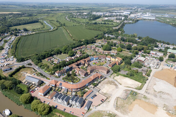 Drone aerial scenery of Sandwich village in Kent United Kingdom. Top view  scenery of villages