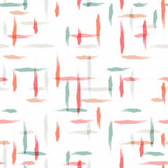 Spring watercolor pastel lines vector pattern. Hand drawn plaid seamless background. brush strokes checked texture, Gingham seamless girly print