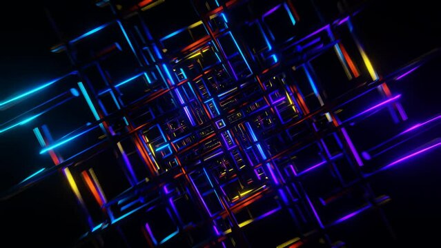 Lively and immersive VJ loop showcasing a pulsating neon backdrop.