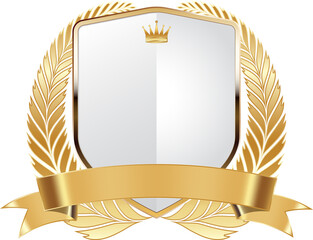 Golden Shield. Luxury Gold Label. Glossy Metal Badge. Blank Golden Shield.