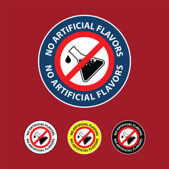 No Artificial Flavors, icon, badge, symbol, sign, logo, sticker, flat vector, isolated illustration. No artificial flavours, lab flask symbol.