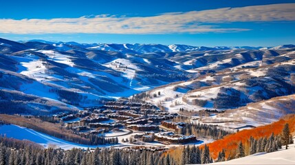 Skiing the Rocky Mountains in Colorado: Discovering Beaver Creek Ski Resort on an Unforgettable US Trip. Generative AI - obrazy, fototapety, plakaty