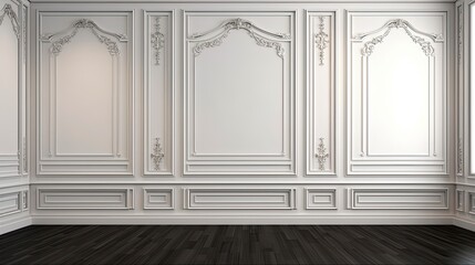 Three-Dimensional Wall Panels in Modern Classic Apartment Interior with Wooden Floor - Black and White Background. Generative AI