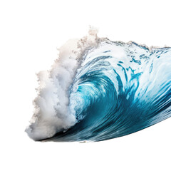 A vibrant blue wave crashing against a serene white backdrop