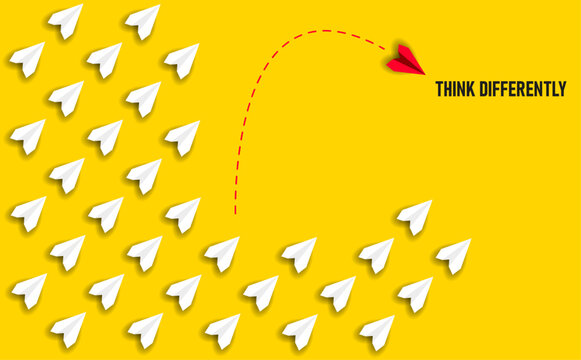 Paper airplanes.Think different, be different, success in life, courage, enterprise, trust, belief, fearless, daring, idea concepts.