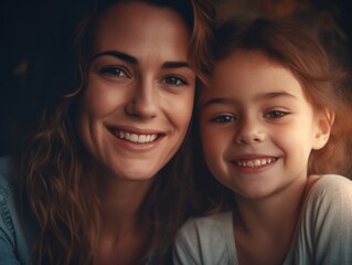 Happy Mother's Day. Mather and daughter smiling happily. Generative AI