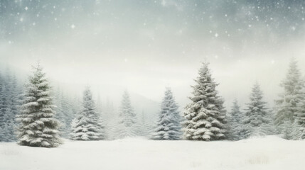 Naklejka premium Christmas background with fir snow covered forest.