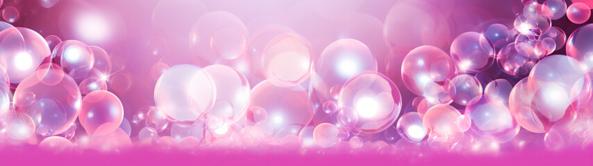 Banner with abstract festive pink shiny bubble background. Copy space. Generative AI - obrazy, fototapety, plakaty
