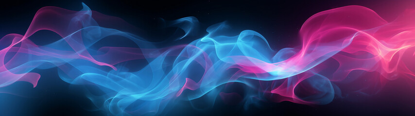 Abstract banner with blue smoke on dark background. Generative AI