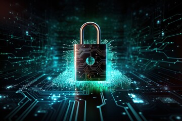 Stunning cyber security lock illustration made with Generative AI 