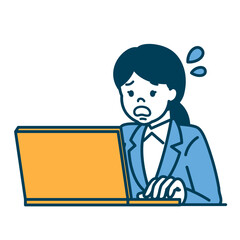 パソコン　焦る　女性　スーツ