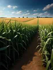 landscape a field of corn. Illustration generated ai