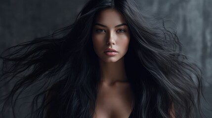 Beautiful model woman with long hairstyle. Care and beauty hair products. 