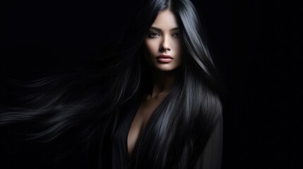 Beautiful model woman with long hairstyle. Care and beauty hair products.
