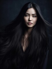 Beautiful model woman with long hairstyle. Care and beauty hair products. Generative AI