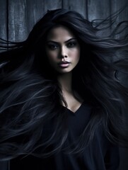Fototapeta na wymiar Beautiful model woman with long hairstyle. Care and beauty hair products. Generative AI