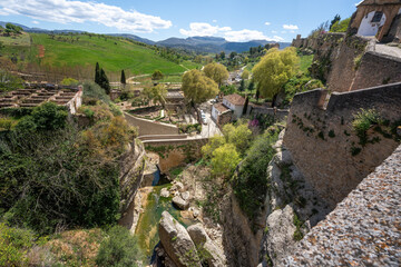 Fototapeta na wymiar Tajo Gorge, Roman Bridge and Arrabal Bajo - Ronda, Andalusia, Spain