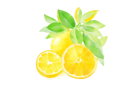 Lemon, watercolor painting on white background