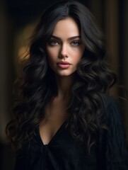 Fototapeta premium Beautiful model woman with long hairstyle. Care and beauty hair products. Generative AI